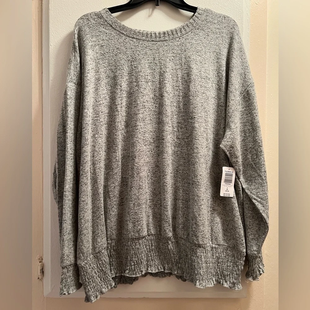 Plus size- Relaxed Fit Super Soft Plush
Drop Shoulder Smocked Bottom
Sweatshirt - Picture 2 of 5